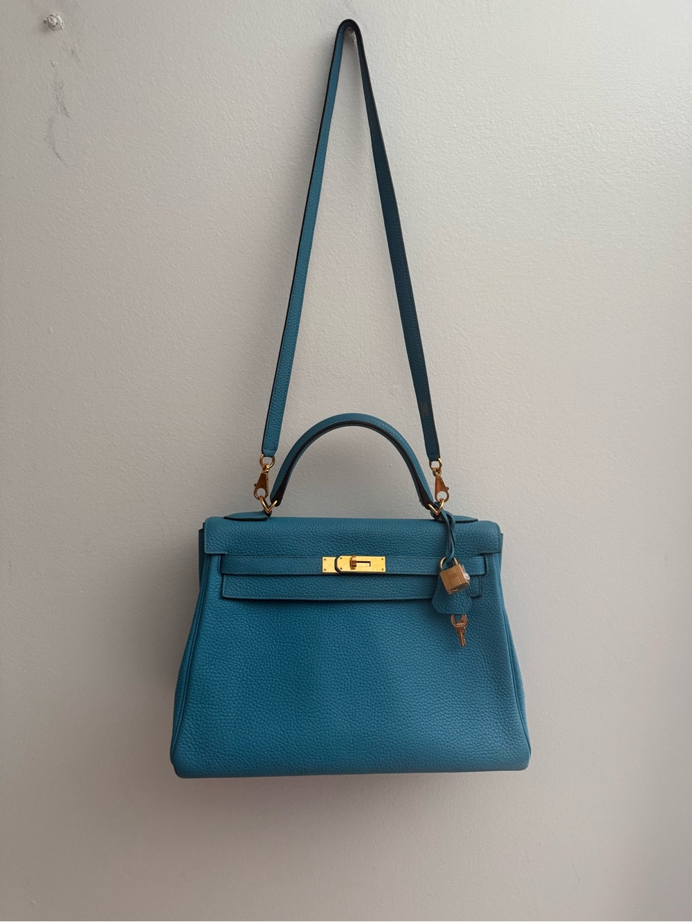 Hermes Kelly II 32cm Bleu Izmir Retourner with strap 2014 model-GHW